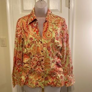 Ann Taylor - Paisley (orange/yellow/wine/green/cream) button down shirt,…